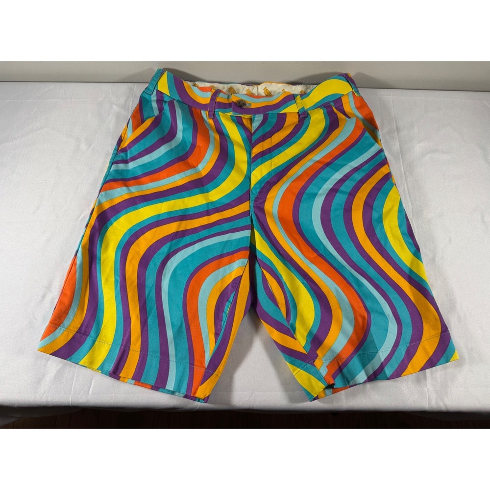 Loudmouth Golf Shorts Mens 32 Psychedelic Swirl Orange Yellow Purple Teal 0885